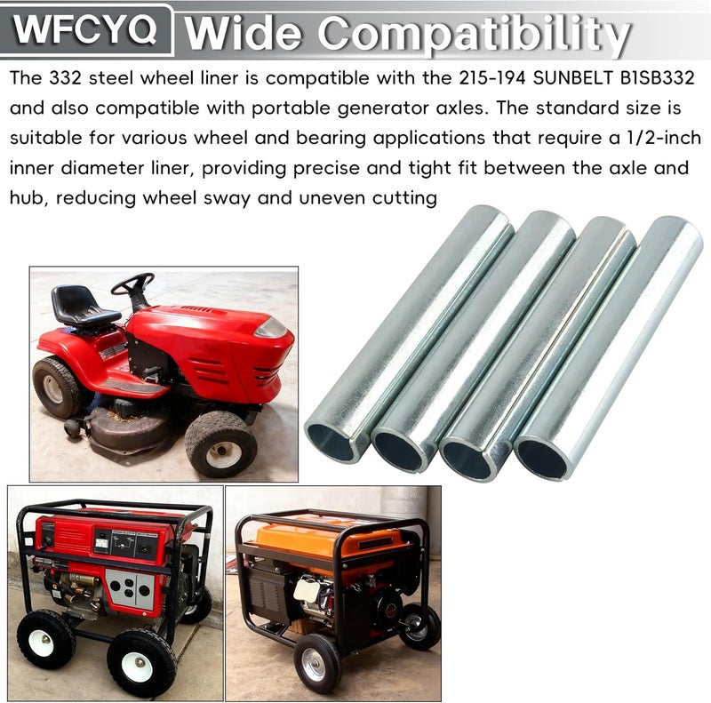 WFCYQ Steel Wheel Bushings 332 Replacement Part, 1/2" ID x 5/8" OD x 3-1/4" Height (4 Pack) - Image 5